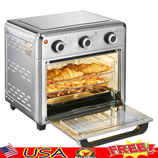 1400W 21QT Compact Air Fryer Toaster Oven 6-in-1 Multi-Function Cook Timer Auto-Off Stainless Steel Kitchen Appliance