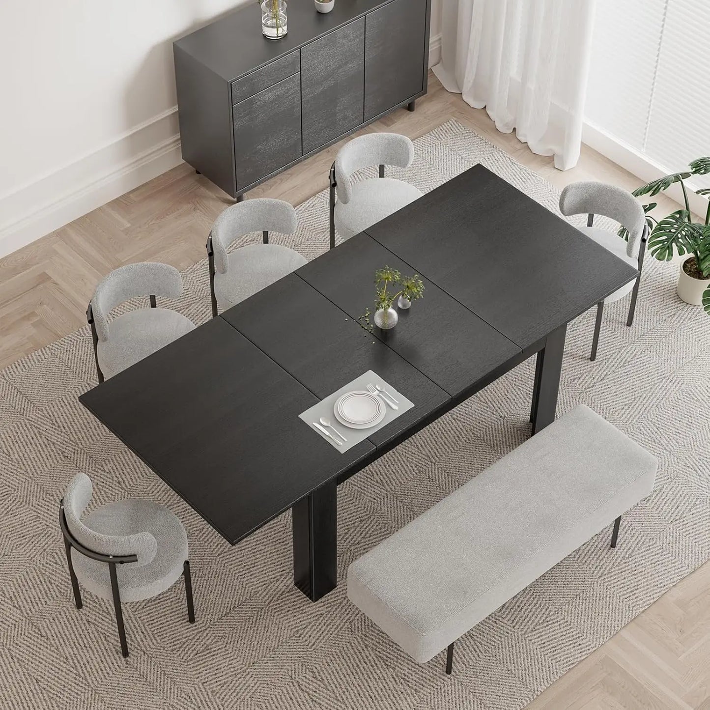 Extendable Dining Room Table for 6-10 Person, Large Rectangular Kitchen Tables