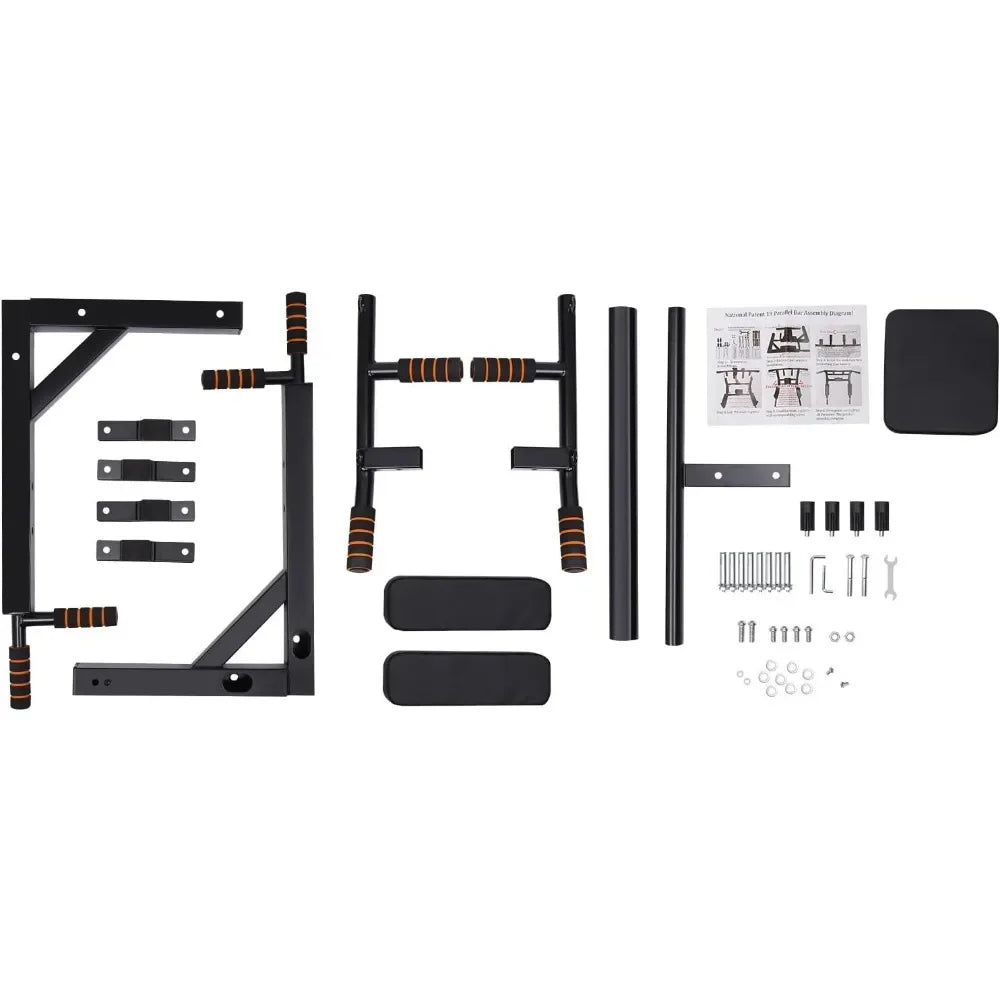 Multi-Grip Wall Mount Pull-Up Bar Dip Station Home Fitness