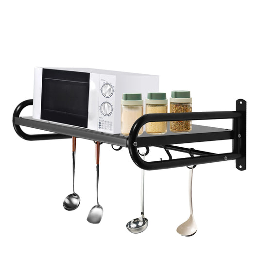 Microwave Oven Rack with Wall-Mount Design, Sturdy Carbon Steel Construction, Large Shelf for Electric Ovens and Kitchen