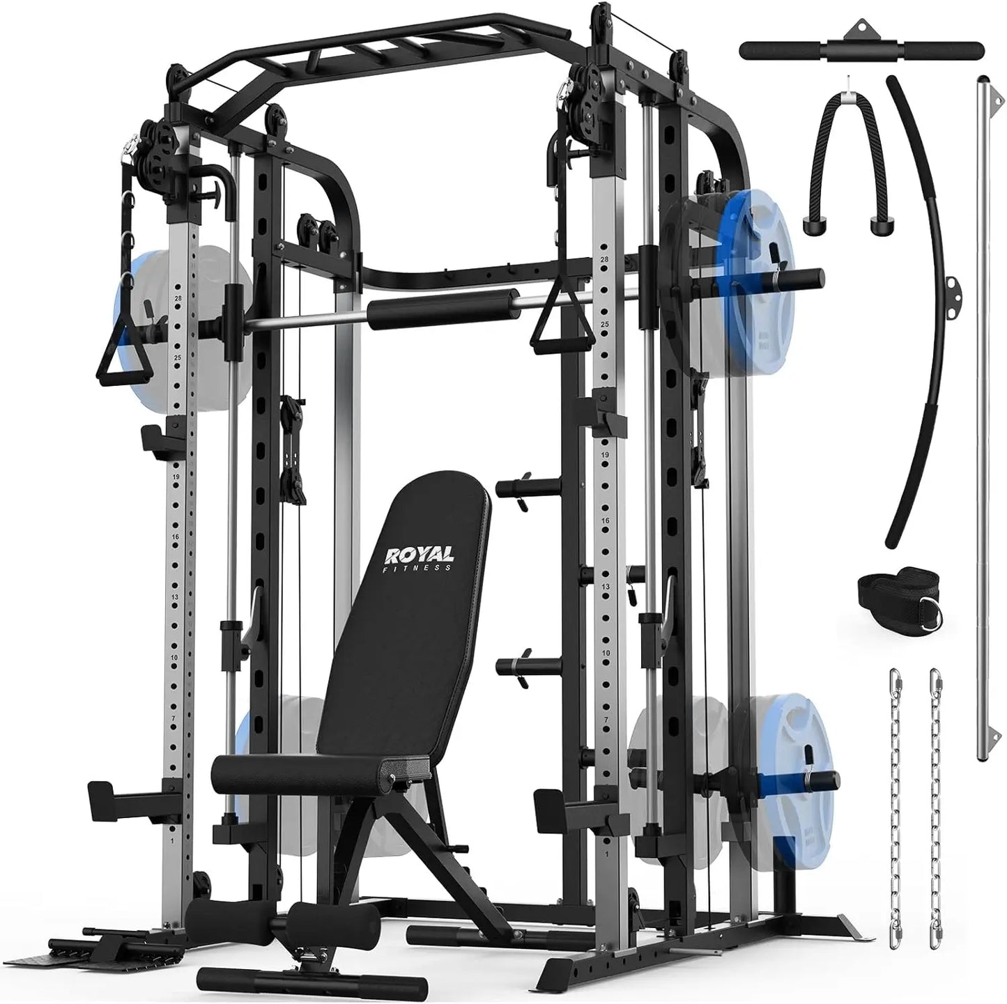 Multifunctional Power Cage Rack with Smith Bar and Cable Pulley System