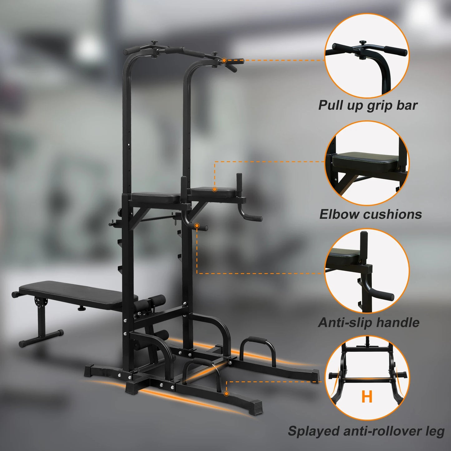 Power Tower With Bench Pull Up Bar Dip Station Adjustable Height Heavy Duty Multi Function Fitness Rack For Home Gym