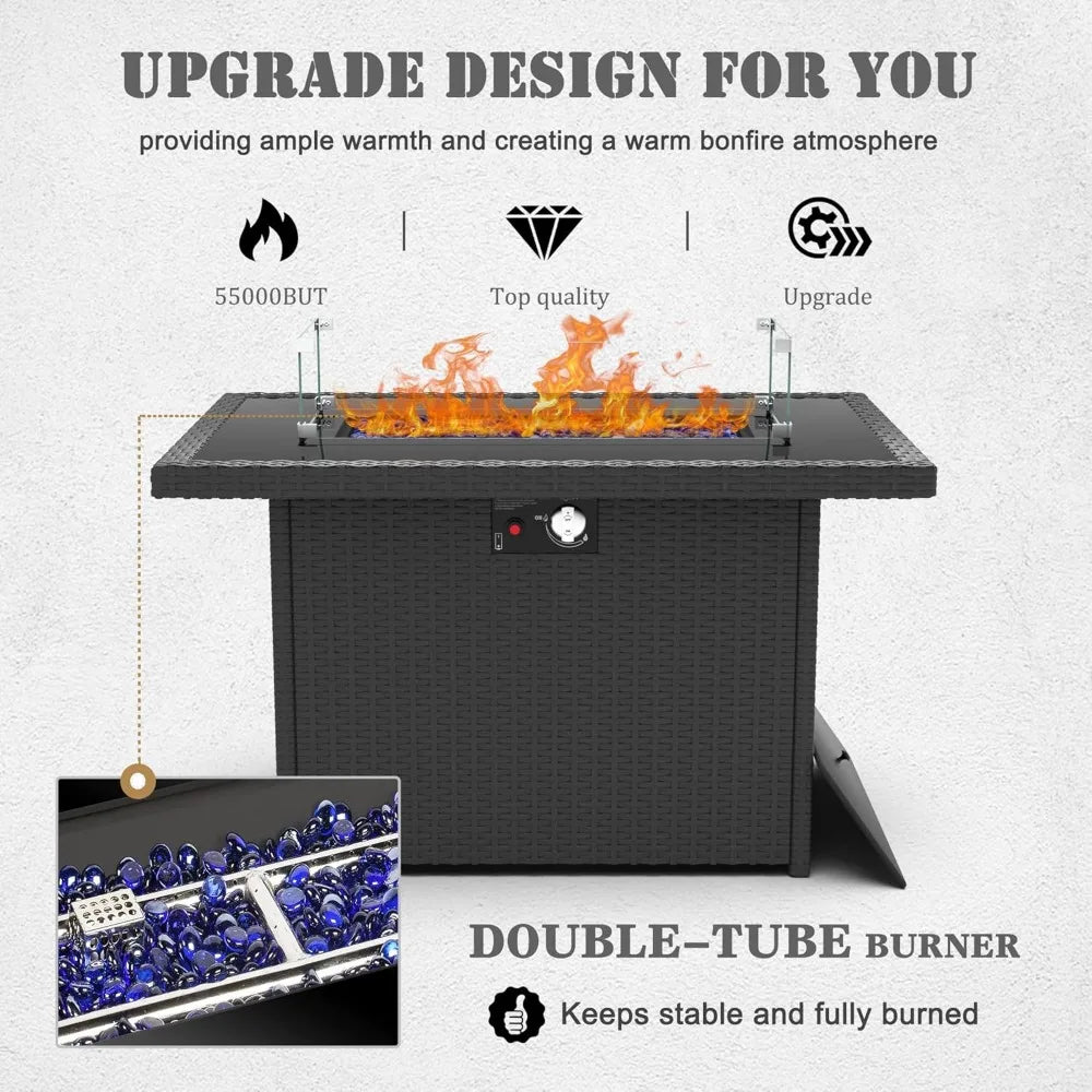 7 Pieces Patio Furniture Set with 44" Propane Gas Fire Pit Table