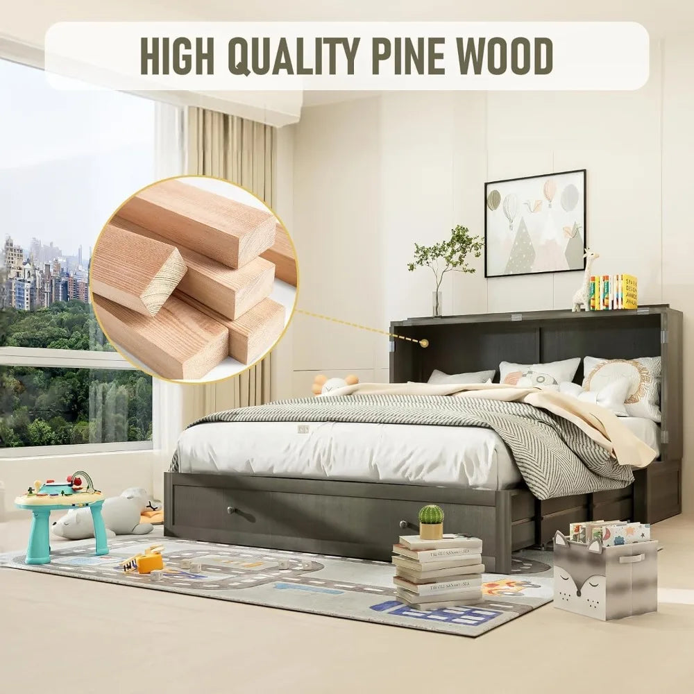 Murphy Bed Queen with Mattress Included Farmhouse Murphy Bed Cabinet with Storage and Charging Station