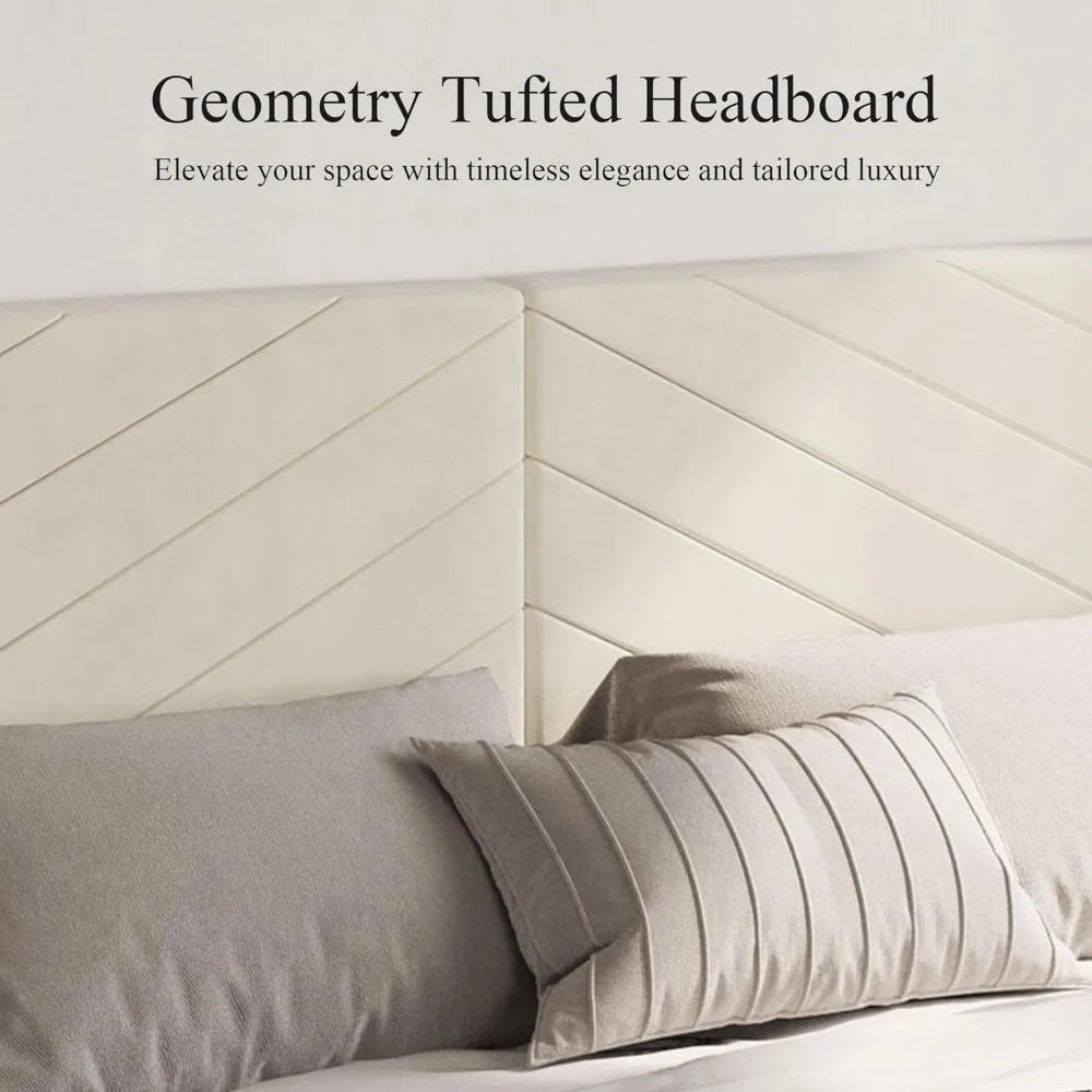 Luxury King Bed Frame with Built-in Gold LED Lights and Nightstands