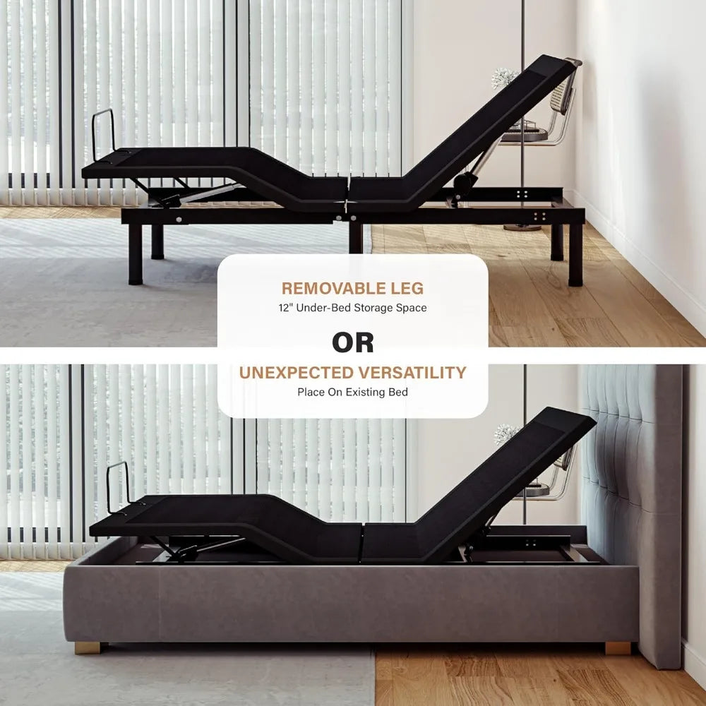 Adjustable Bed Frame King and 14 Inch Copper Gel Memory Foam Mattress Set, Metal Foldable Bed with Remote, Adjustable Bed Frame