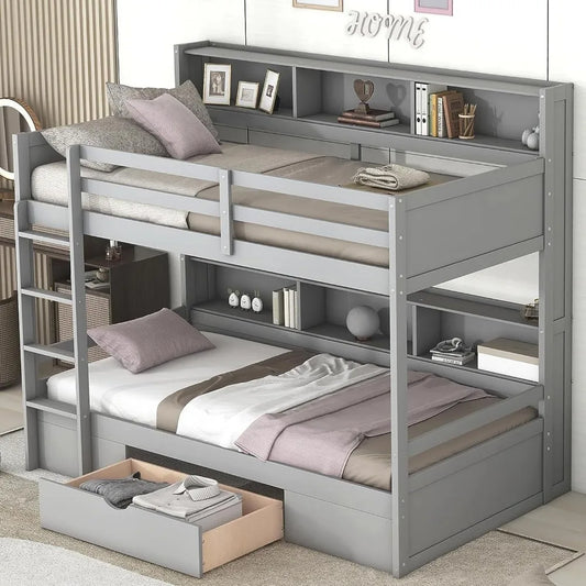 Harper & Bright Designs Twin Over Twin Bunk Bed with Storage Drawer
