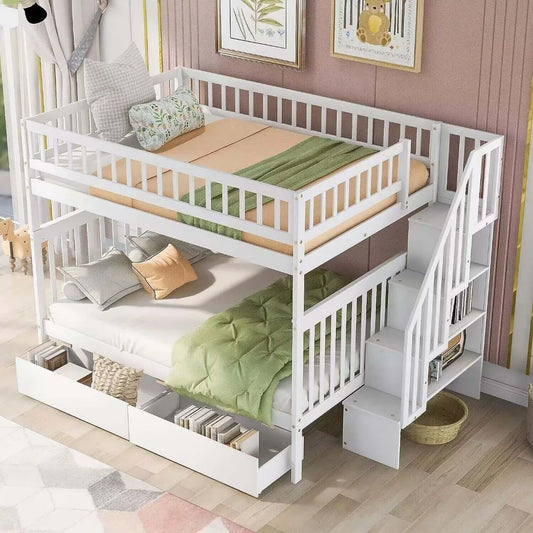 Harper & Bright Designs Full Over Full Bunk Bed with Stairs