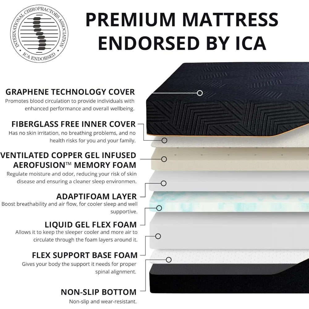 Adjustable Bed Frame King and 14 Inch Copper Gel Memory Foam Mattress Set, Metal Foldable Bed with Remote, Adjustable Bed Frame