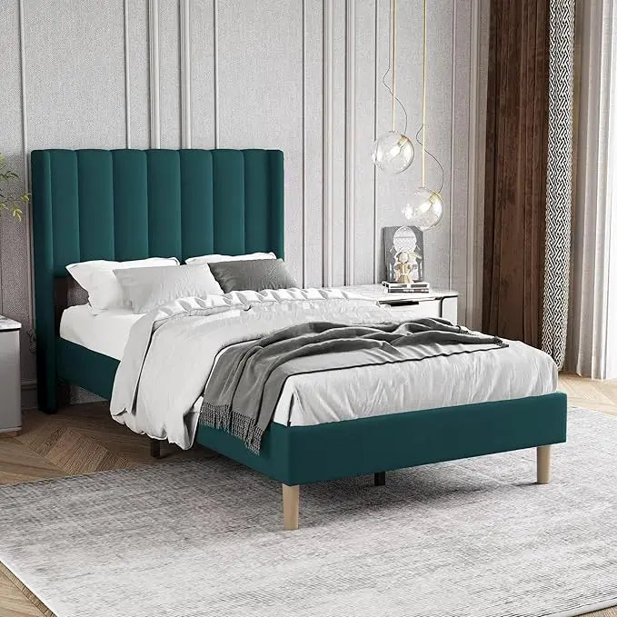 Upholstered Platform Bed Frame King Size with Headboard