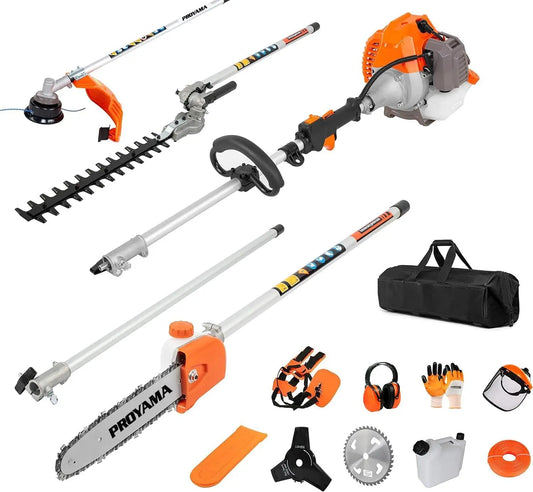 Powerful 42.7cc 5 in 1 Multi Functional Trimming Tools,Gas Hedge Trimmer,Weed Eater,String Trimmer, Brush Cutter