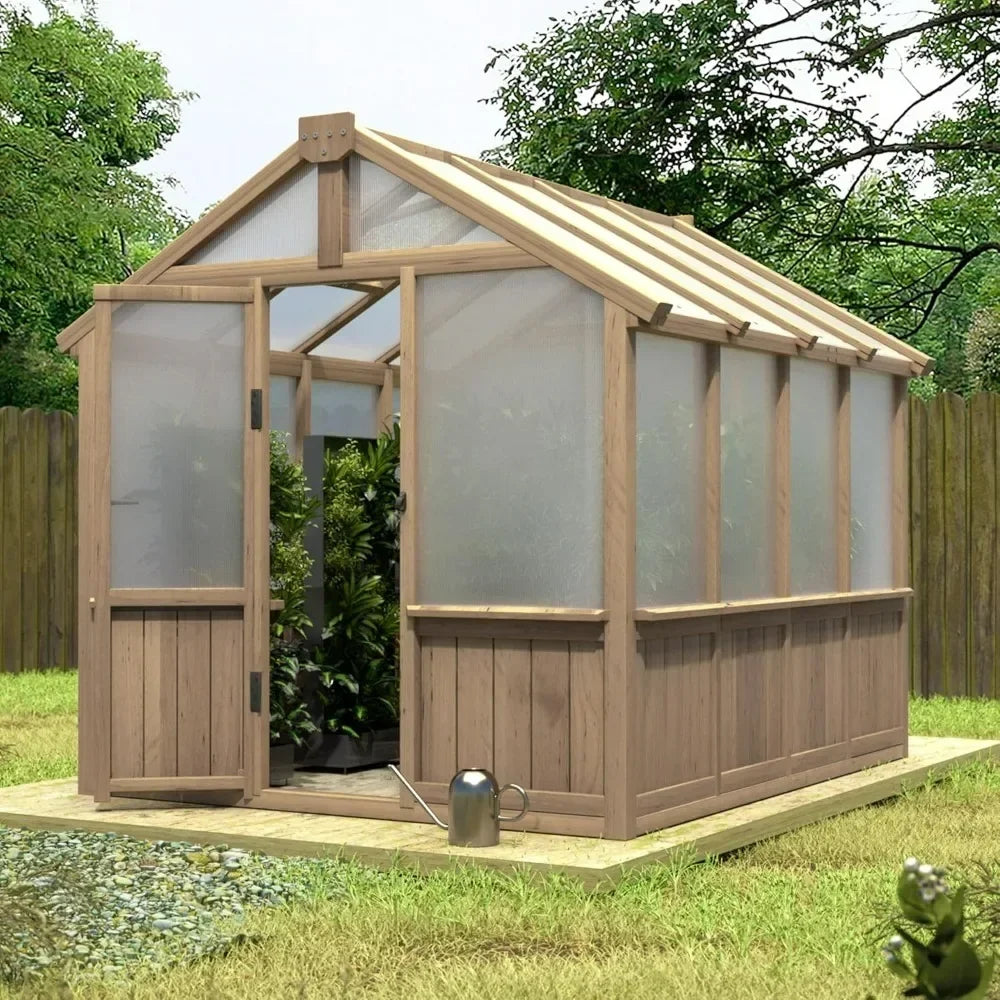 6 X 8 Ft Wooden Polycarbonate Greenhouse with Ventilated Window and Lockable Door