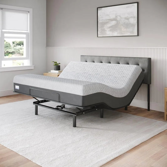 Adjustable Bed Base Frame Gel Memory Foam Mattress Set