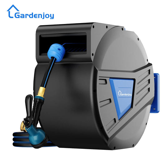 GardenJoy Retractable Garden Hose Reel-1/2in-65ft Hose Reel Wall Mounted Hose Locking Mechanism