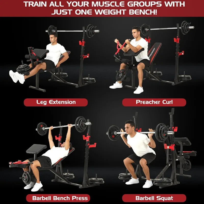 OPPSDECOR 900LBS Weight Bench with Squat Rack and Curl