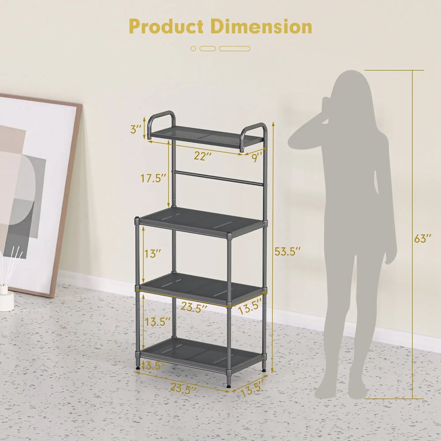 4-Tier Baker's Rack Microwave Oven Stand Shelves Kitchen Storage Rack Organizer Grey