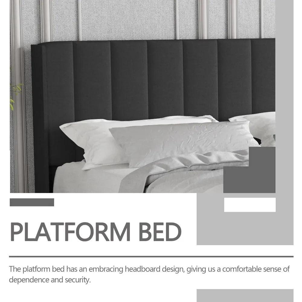 Upholstered Platform Bed Frame King Size with Headboard