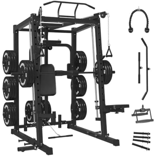 Dual Pulley Functional Trainer Squat Rack Home Gym System