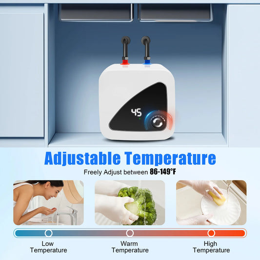 Tankless Hot Water Heater System 1500W Bathroom Kitchen Instant Electric Water Heater Portable Wall Floor Mount Shower