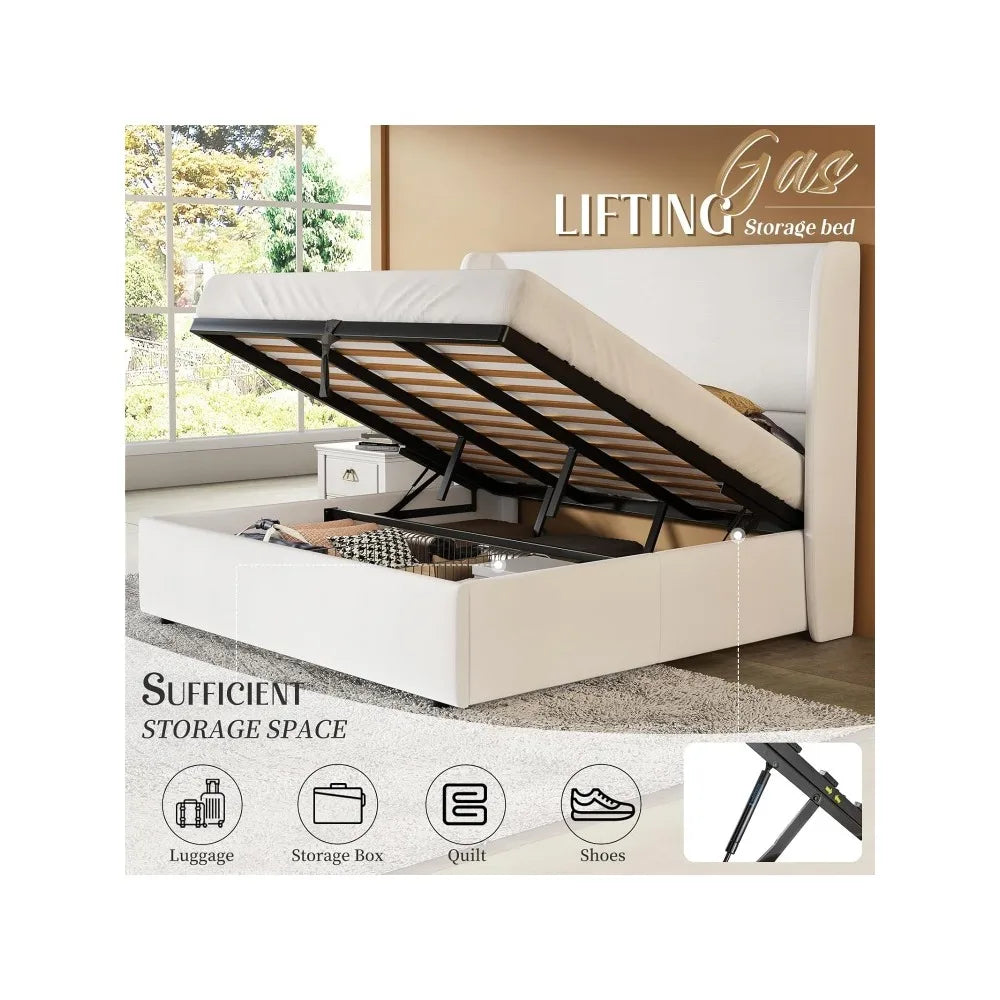 Lift Up Storage Bed Upholstered Platform Bed Frame