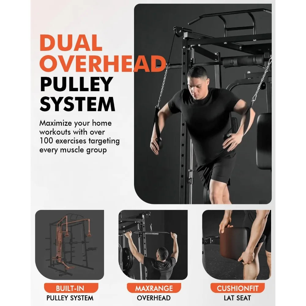 Dual Pulley Functional Trainer Squat Rack Home Gym System