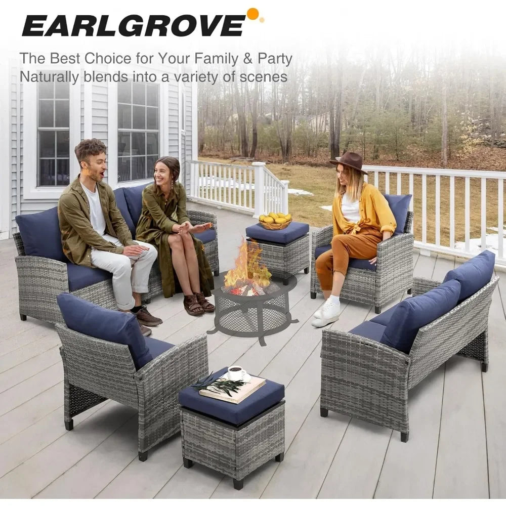 9 PCS Patio Furniture Set, Outdoor Wicker Conversation Sectional Sofa