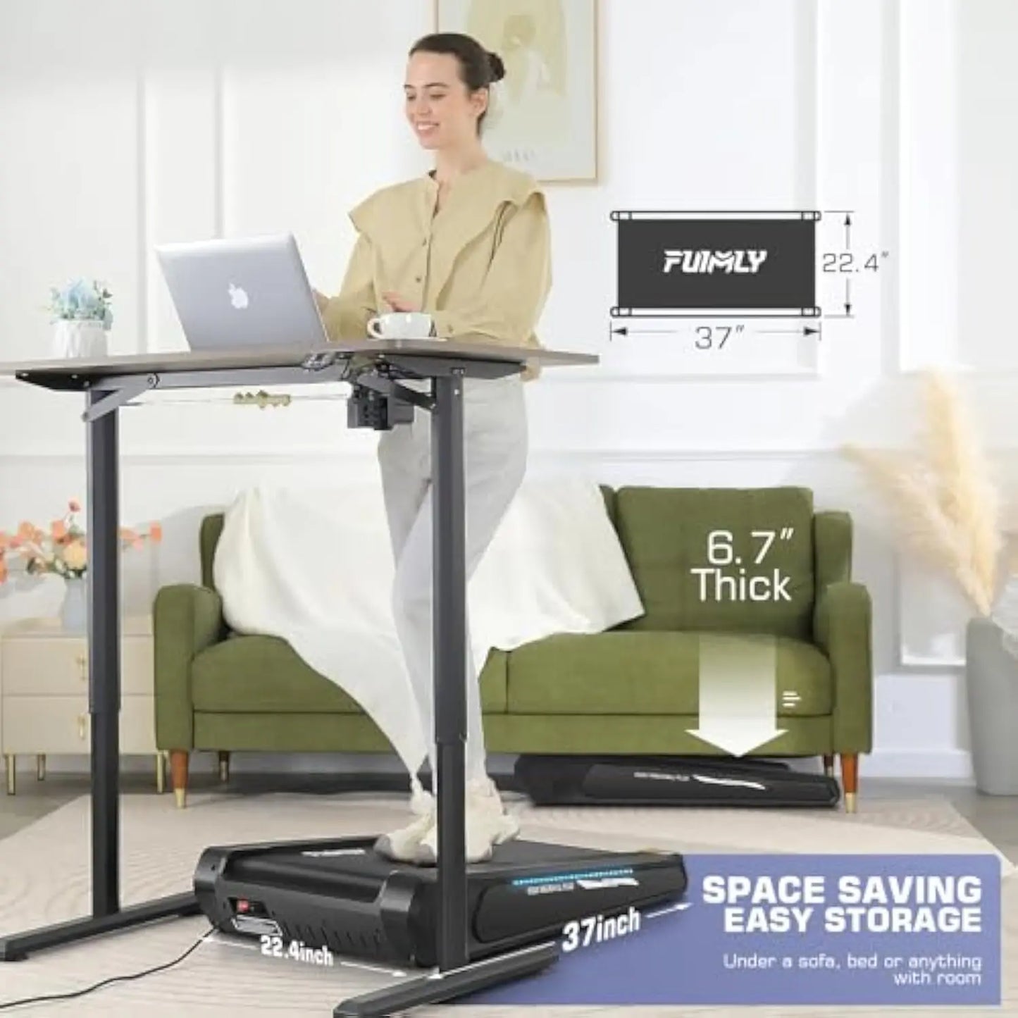 Walking Pad Treadmill with Incline 2.5HP for Home Office