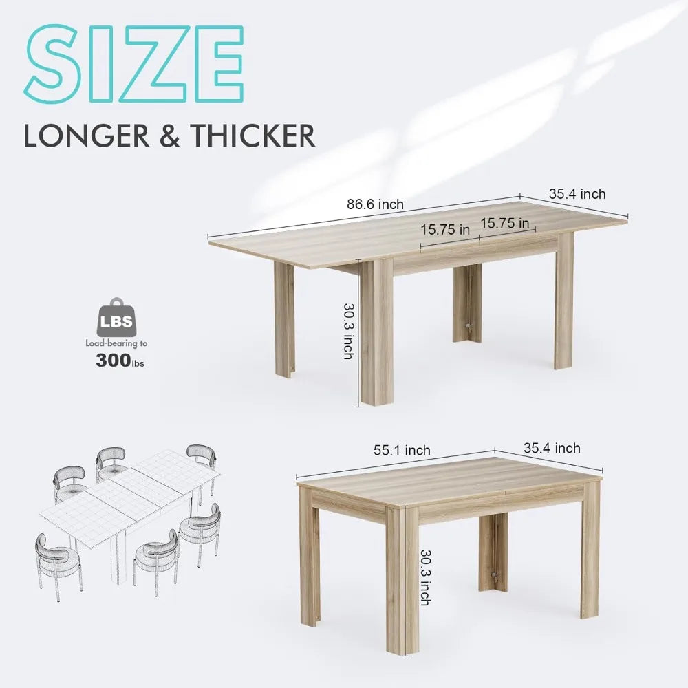 Extendable Dining Room Table for 6-10 Person, Large Rectangular Kitchen Tables