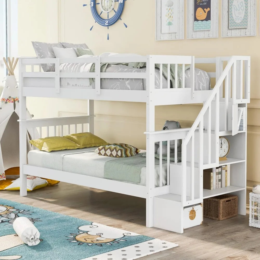 Harper & Bright Designs Twin Over Twin Bunk Bed with Stairs