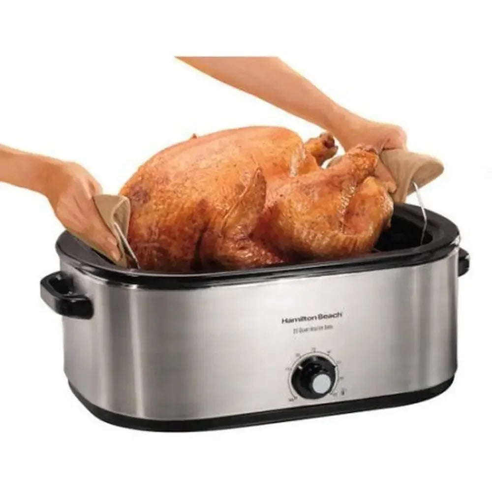 22 Quart Roaster Oven with Self Basting Lid Stainless Steel Double Oven Space Kitchen Appliance Easy Control