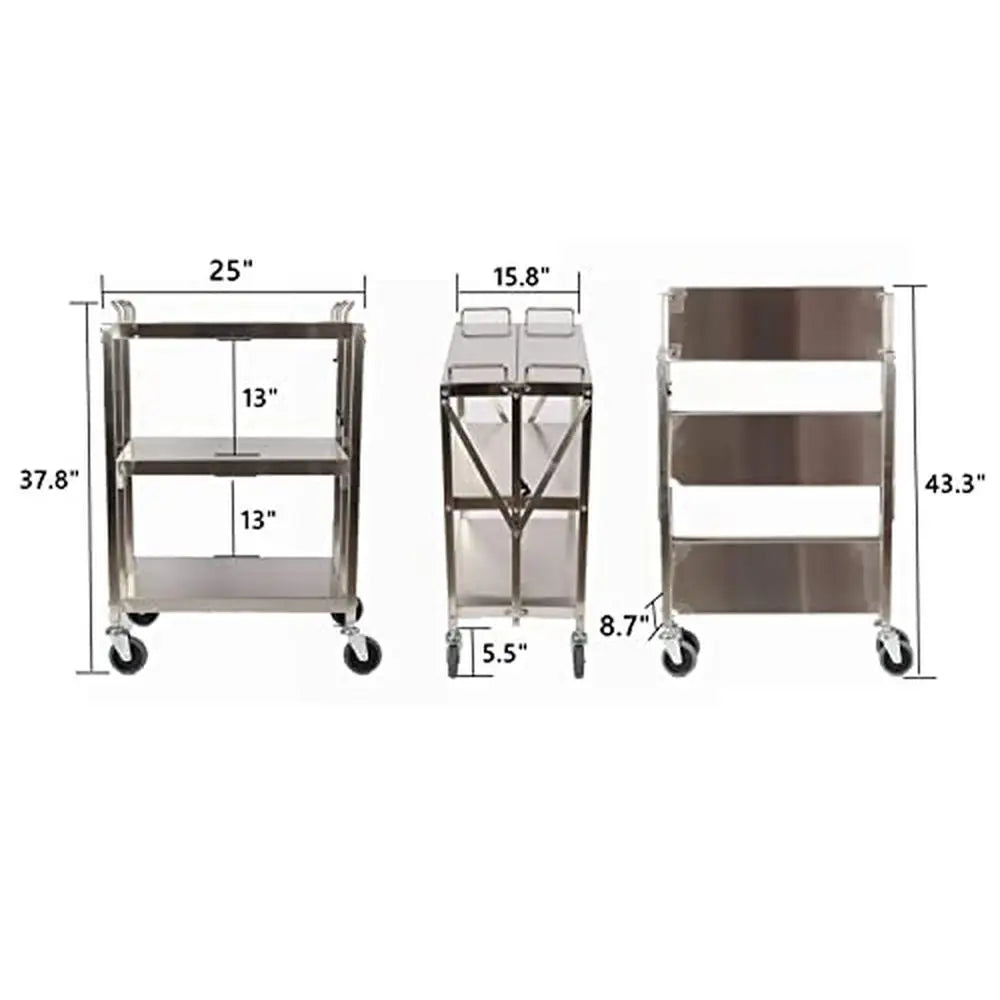 Stainless Steel Kitchen Trolley Cart Folding Utility Cart 330lbs Capacity