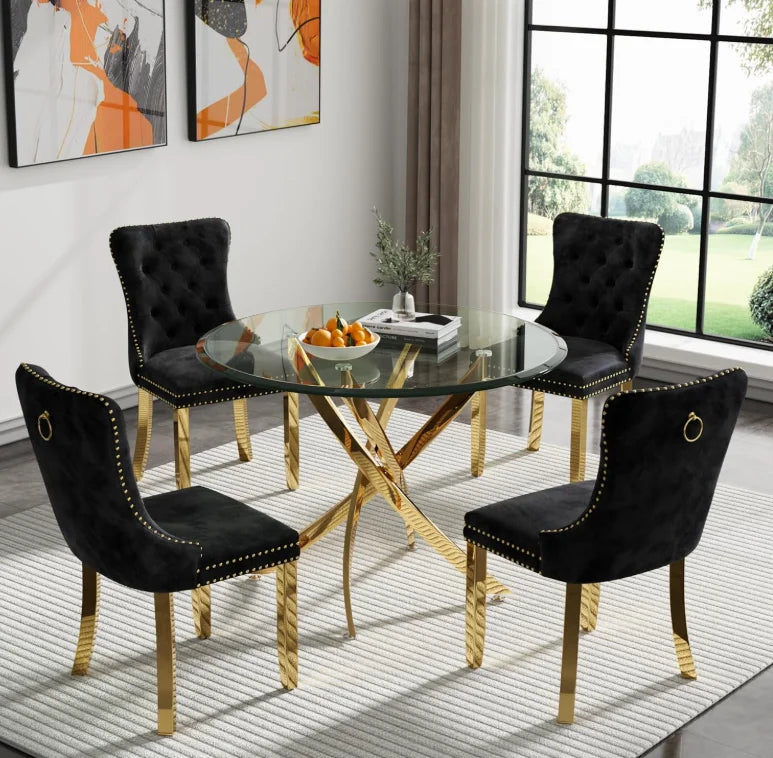 Square Glass Dining Table Set for 4