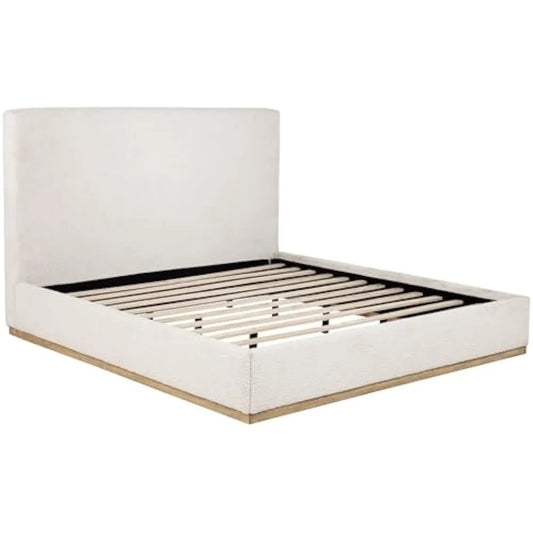 Knox Transitional Boucle Upholstered Eastern King Size Panel Bed Frame Platform Bed 53-inch Headboard Cream 302053KE