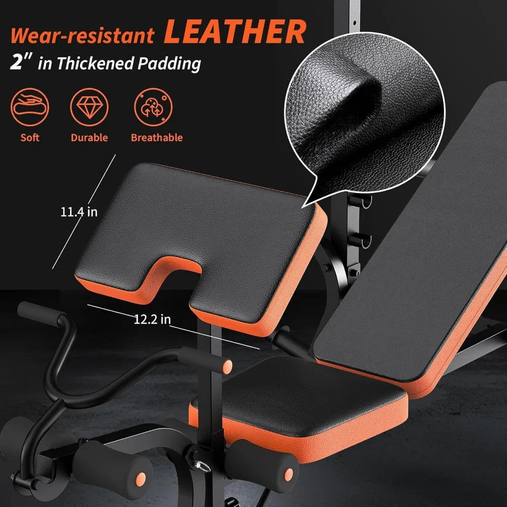 Adjustable Weight Bench, 6 in 1 Bench Press Set with Rack