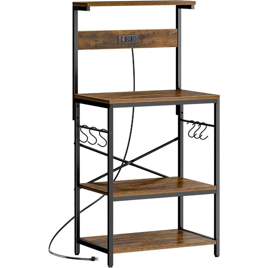Kitchen Bakers Rack with Power Outlet and 4 Tier Storage