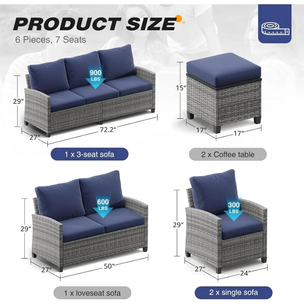 9 PCS Patio Furniture Set, Outdoor Wicker Conversation Sectional Sofa