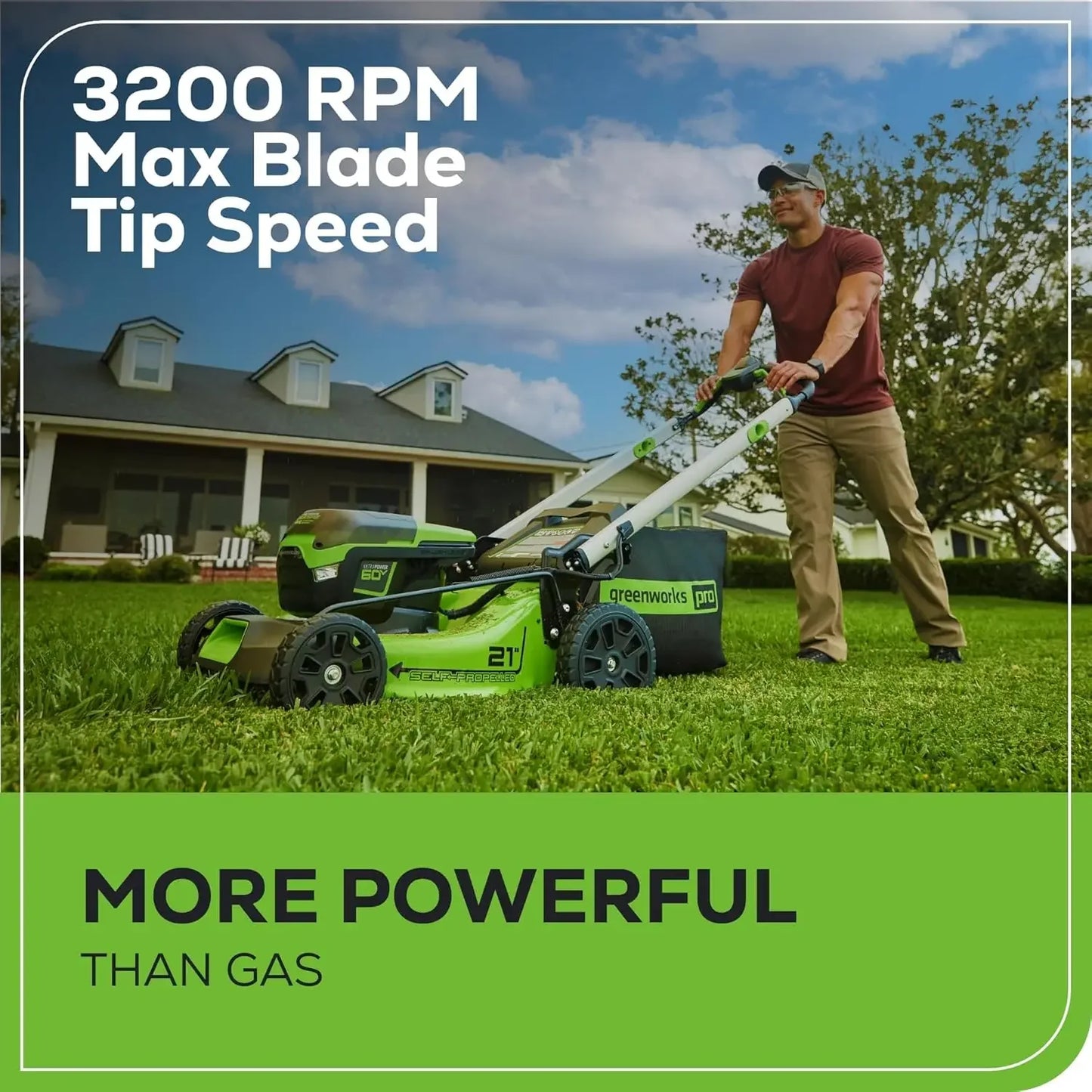 60V 21”Cordless (Self-Propelled) Lawn Mower (LED Lights + Aluminum Handles) 2x4.0Ah Batteries and Dual Port Rapid Charger