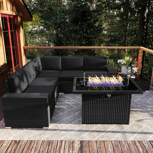 7 Pieces Patio Furniture Set with 44" Propane Gas Fire Pit Table