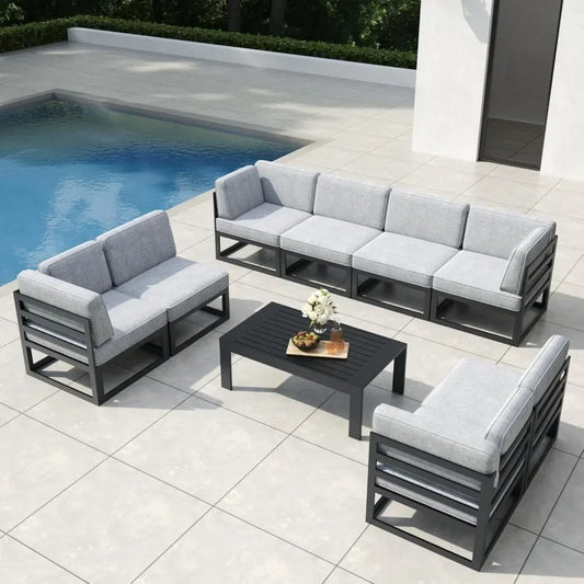 Metal Outdoor Conversation Sofa Set with Seating Cushions, Garden Sofas, 9 Pieces Aluminum Patio Furniture Set