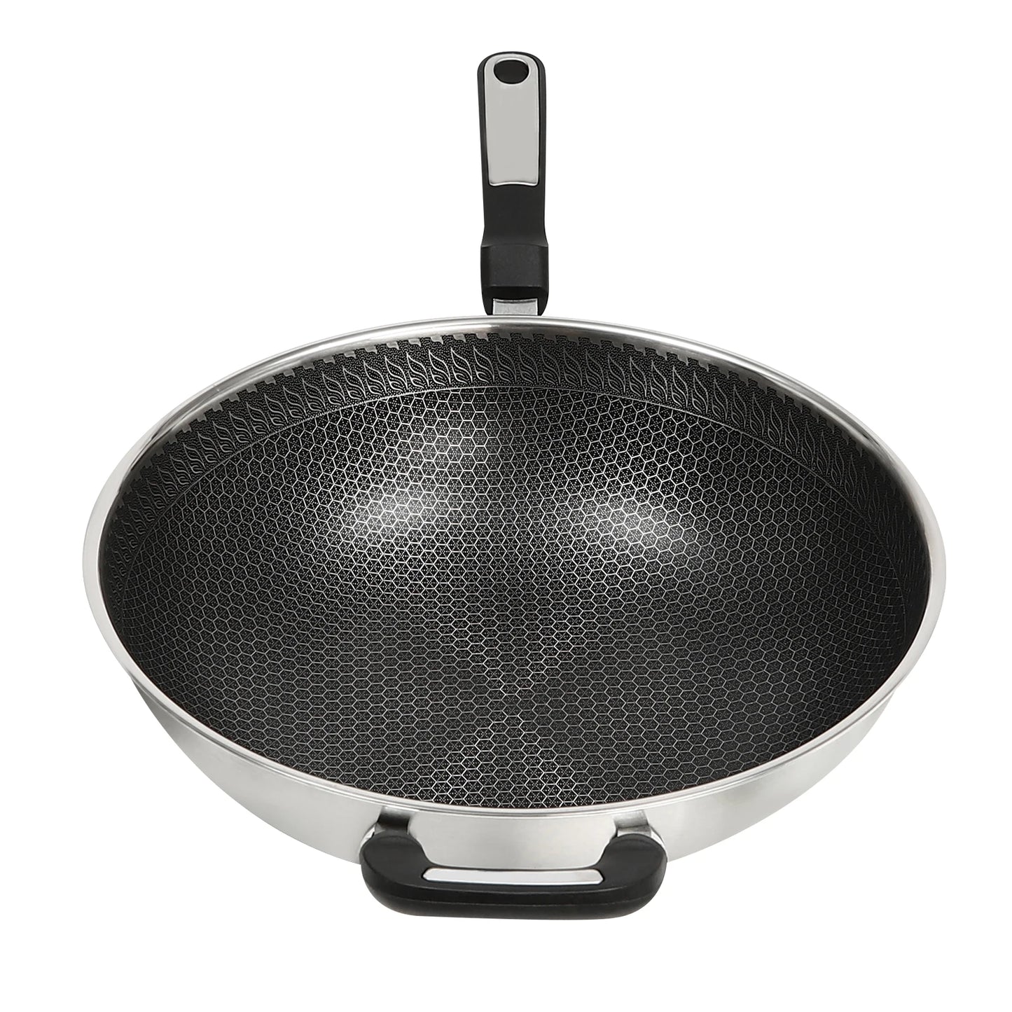 kitchen accessories，wok，32cm Stainless Steel Wok with Honeycomb Coating, Steamer Rack, Lid & Stainless Steel Spatula