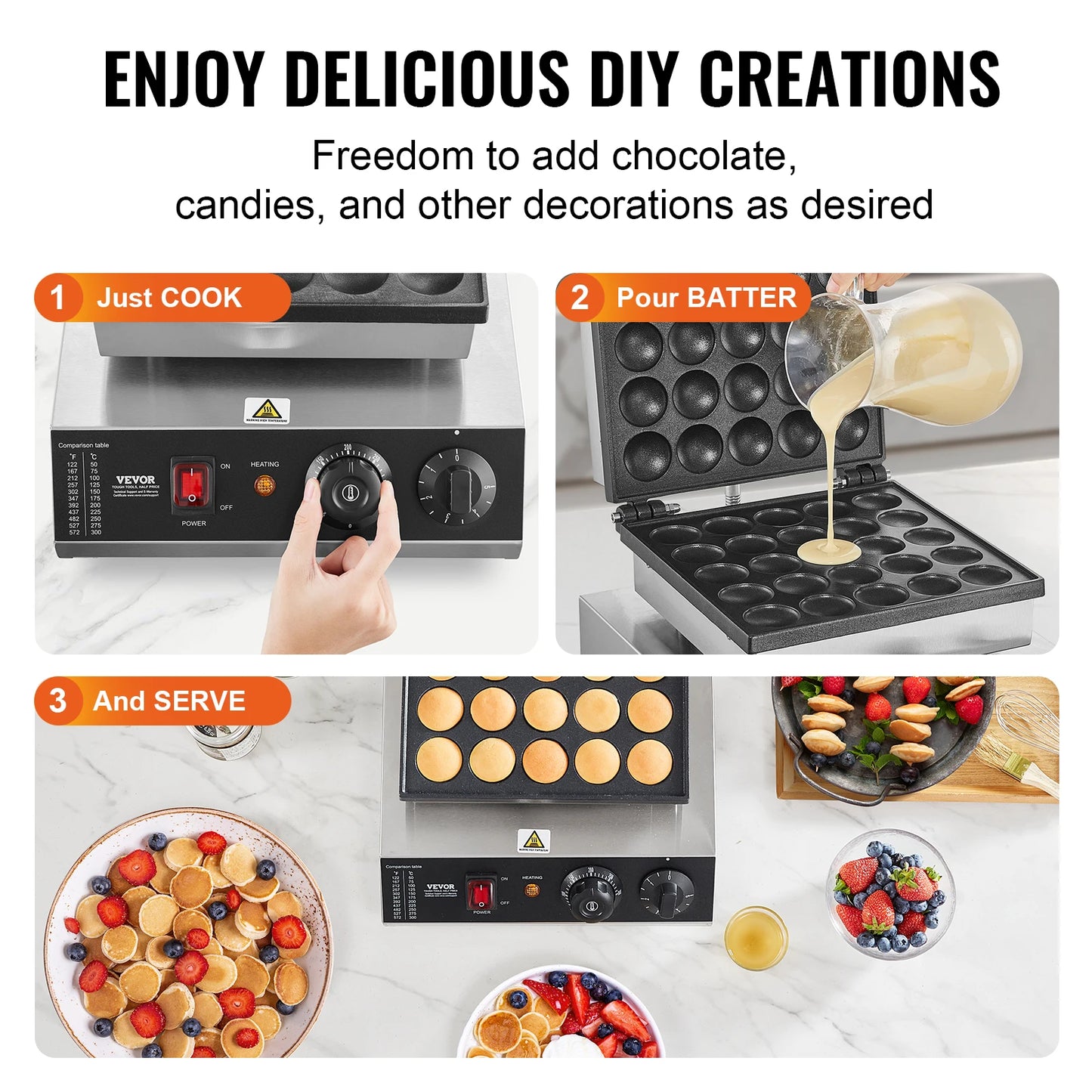 VEVOR 25PCS Electric Waffle Maker Mini Dutch Pancake Maker Dorayaki Machine Waffreras Kitchen Home Appliance Snack Gaufriers