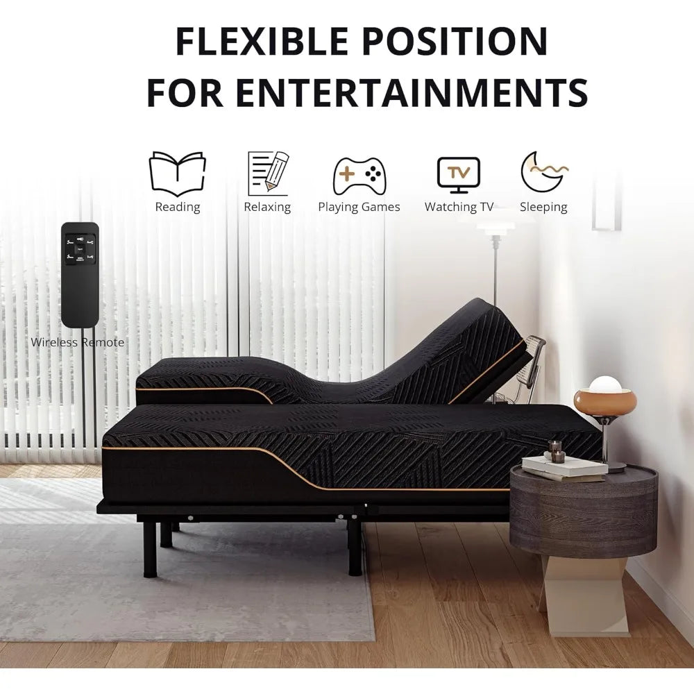 Adjustable Bed Frame King and 14 Inch Copper Gel Memory Foam Mattress Set, Metal Foldable Bed with Remote, Adjustable Bed Frame