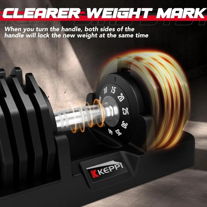 Keppi Adjustable Dumbbells Set, 25lb to 55lb Fast Adjust