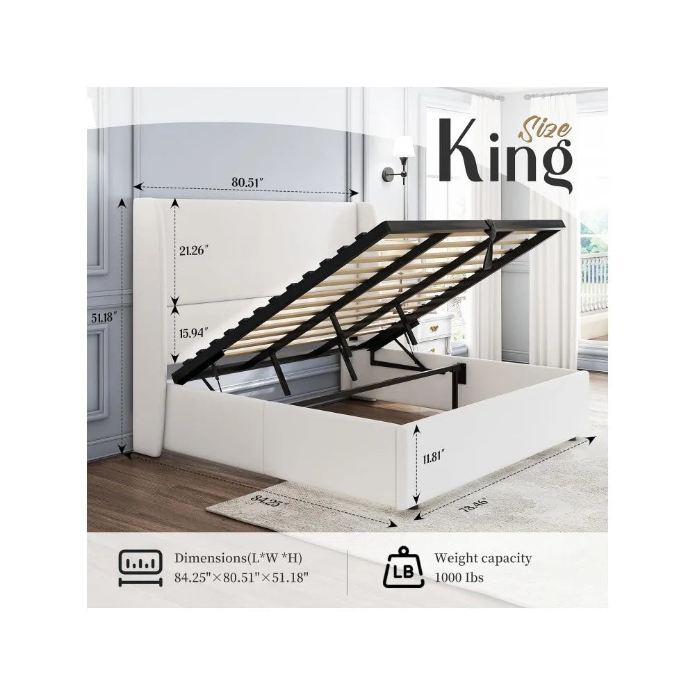 Lift Up Storage Bed Upholstered Platform Bed Frame