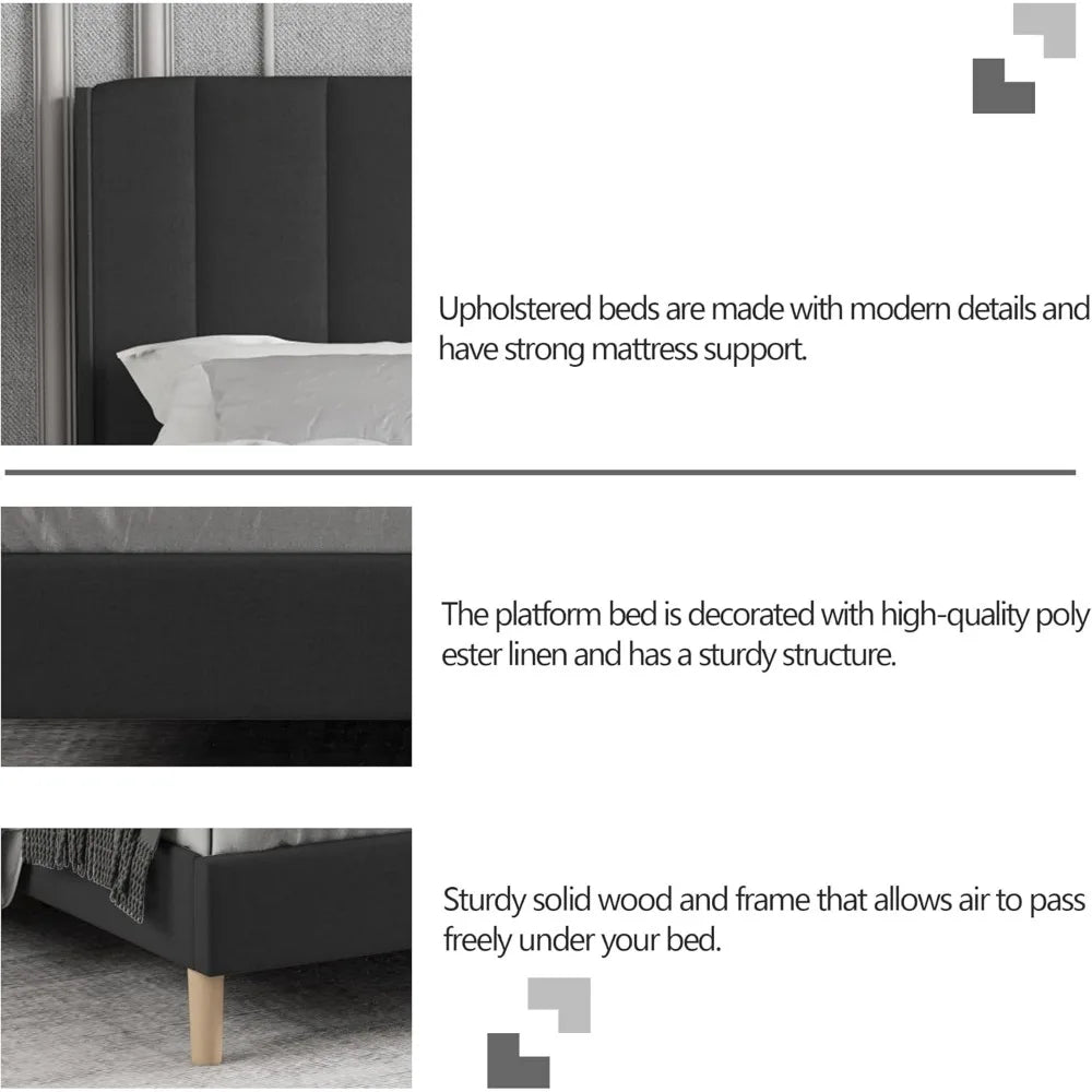 Upholstered Platform Bed Frame King Size with Headboard