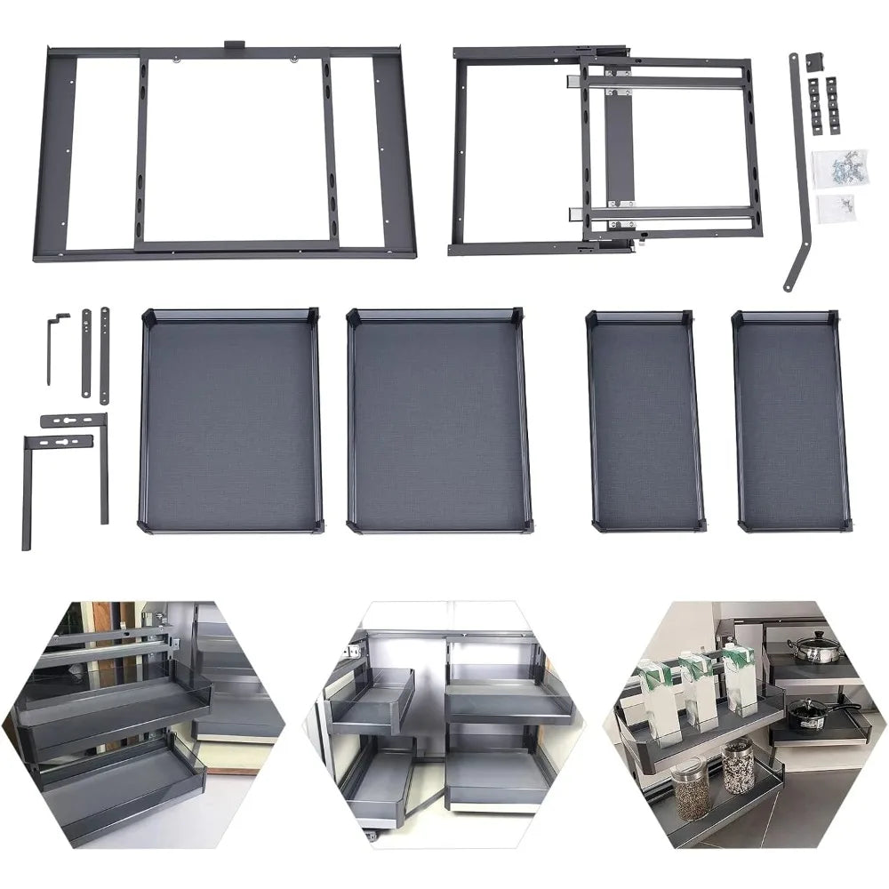 Blind Corner Cabinet Pull Out Organizer Kitchen Corner Cabinet Pull Out Left or Right Handed 2 Tiers Swing Tray Soft Close