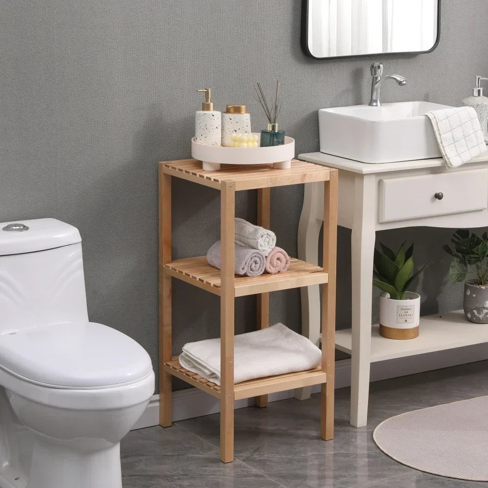 3-Tier Birch Bathroom Shelf, Narrow Shelving Unit, Multifunctional Storage Rack, Corner Rack, for Kitchen, Living Room.