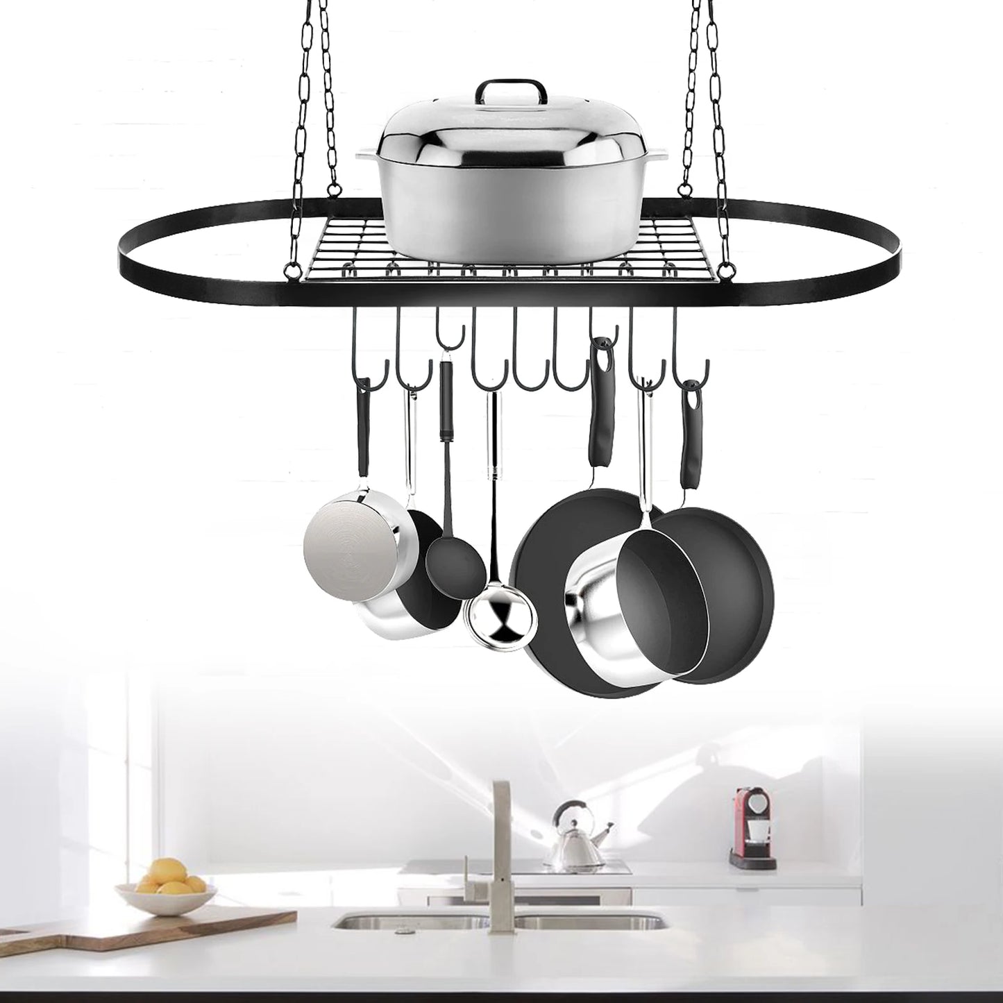 Kitchen Hanging Pot Pan Rack Holder Cookware Storage Shelf Hanger With 9 Hooks Kitchen Storage Rack Tableware Organizer