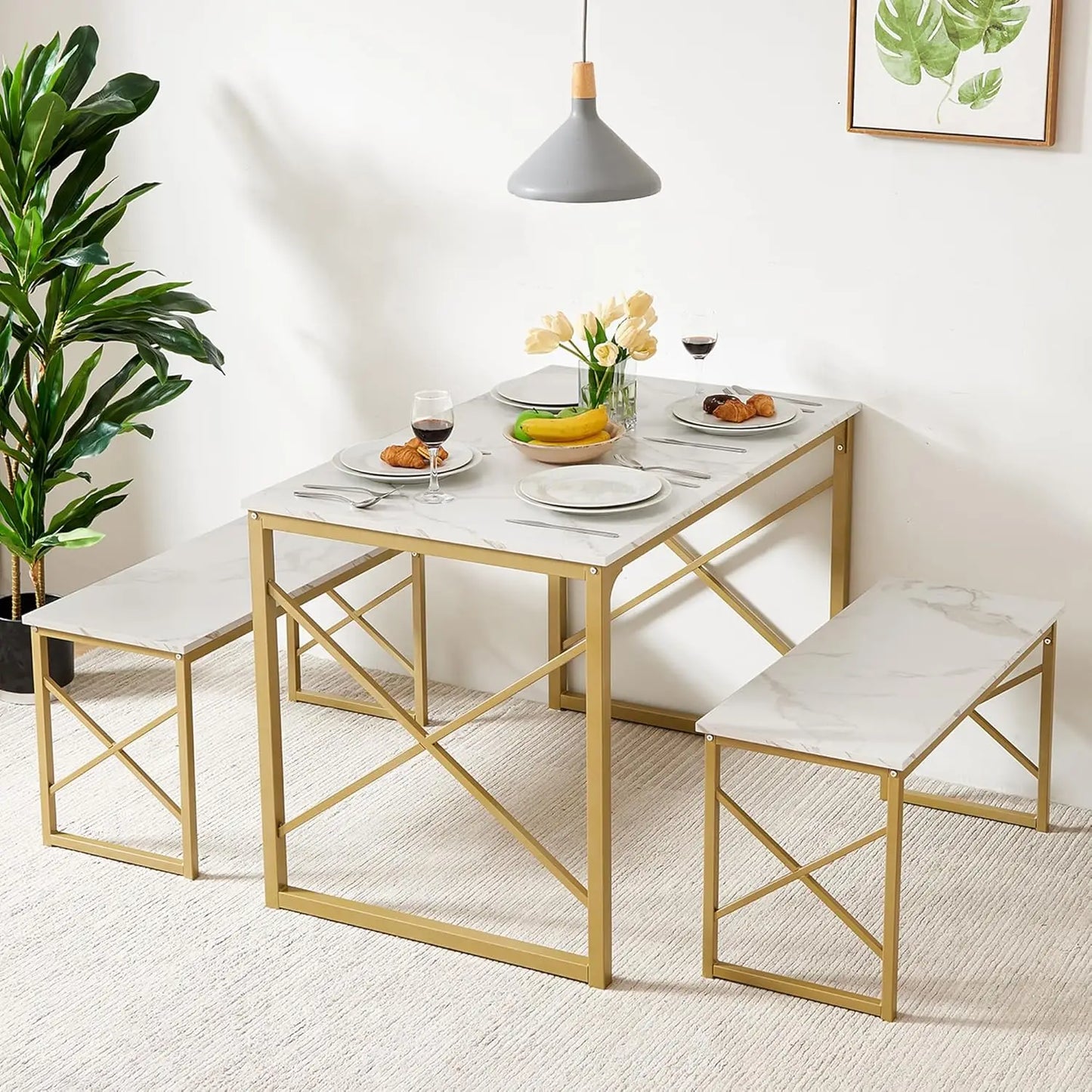Kitchen Table with 2 Benches for 4