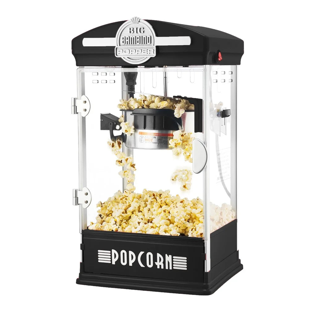 Retro 4oz Tabletop Popcorn Popper Machine Fresh Movie Theater Style Kitchen Snack Maker with Measuring Cups Removable Tray